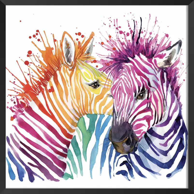 Bisous de zèbre - tableau animaux multicolore