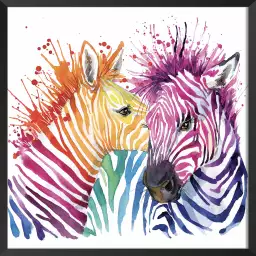 Bisous de zèbre - tableau animaux multicolore