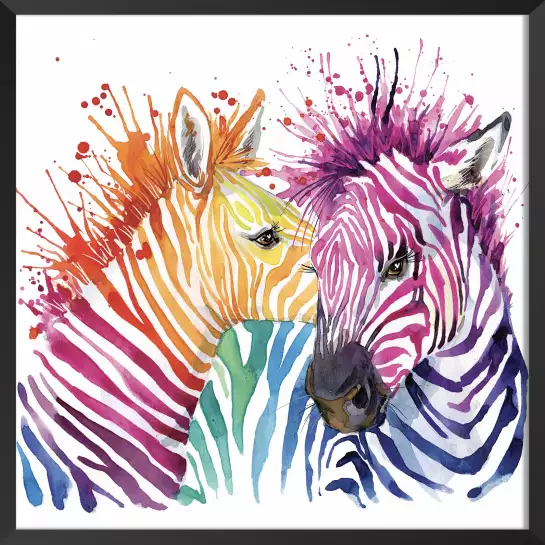 Bisous de zèbre - tableau animaux multicolore