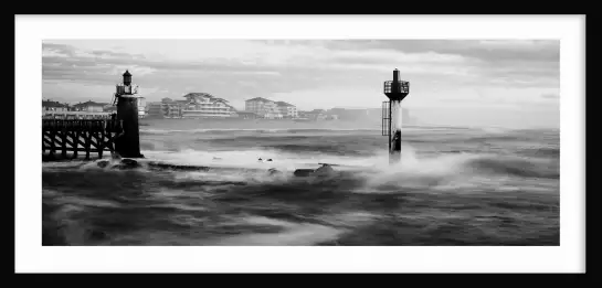 Phare de capbreton en noir et blanc - tableau océan