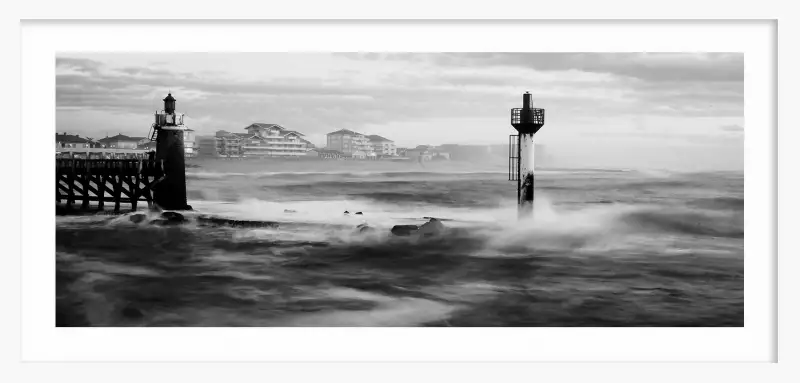 Phare de capbreton en noir et blanc tableau oc an