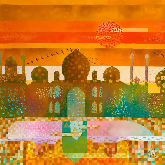 Sunset sur le taj mahal - tableau art contemporain