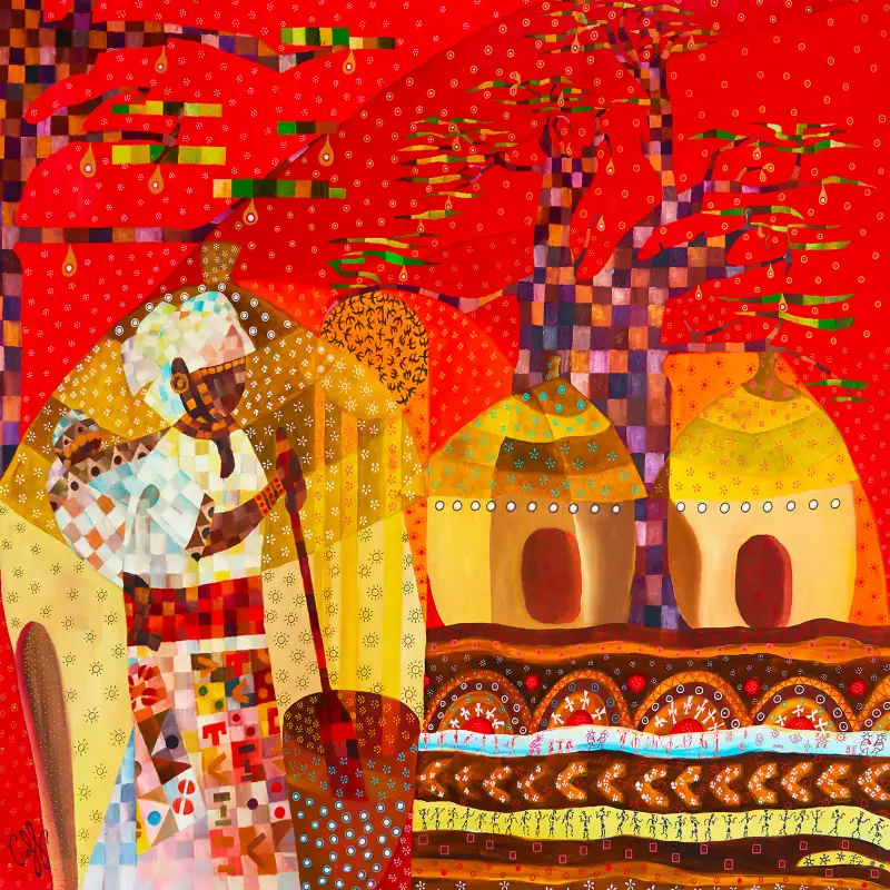 Baobab rouge et d'or- Paysages -Tableaux et affiches