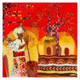 Baobab rouge et d'or - tableau monde
