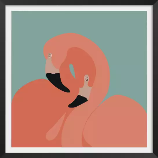 Flamingo embrace - tableau coloré animaux