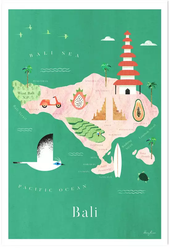 Carte de Bali - poster cartographie