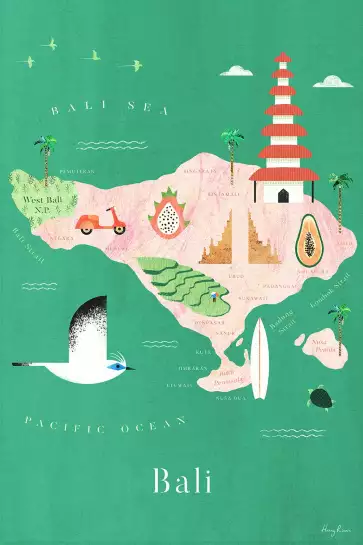 Carte de Bali - poster cartographie