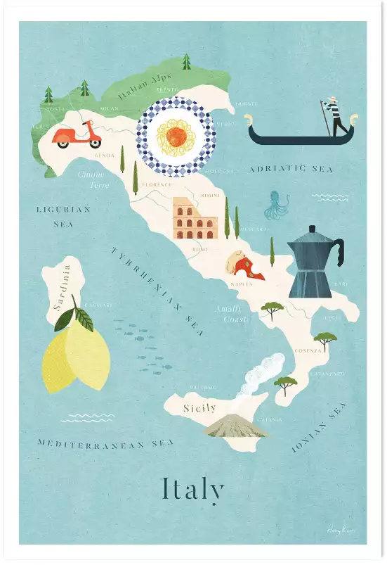 Carte d'Italie - poster cartographie