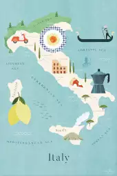 Carte d'Italie - poster cartographie