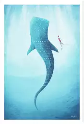 Requin baleine Travel Art - affiche baleine vintage