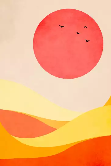 Colline au soleil - papier peint paysage