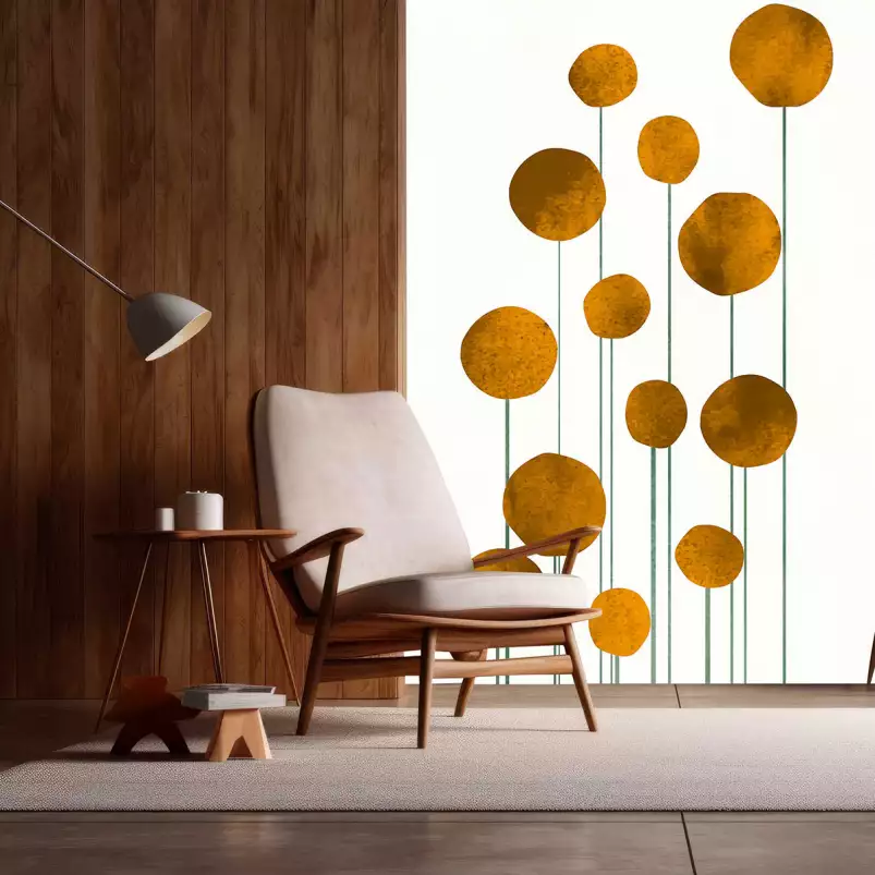 Fleurs dorées - papier peint design chambre