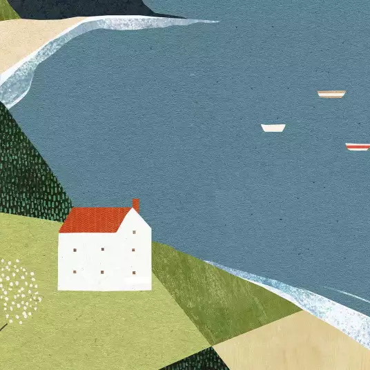 Maison sur la falaise - papier peint motif mer