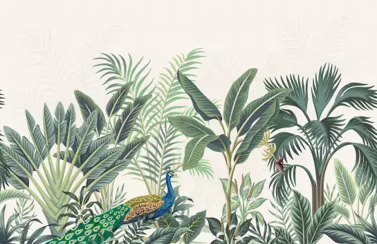 Paon dans les tropiques - papier peint jungle tropicale