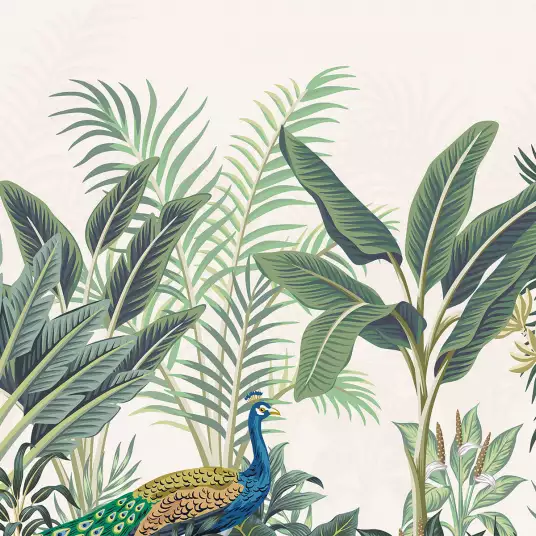 Paon dans les tropiques - papier peint jungle tropicale