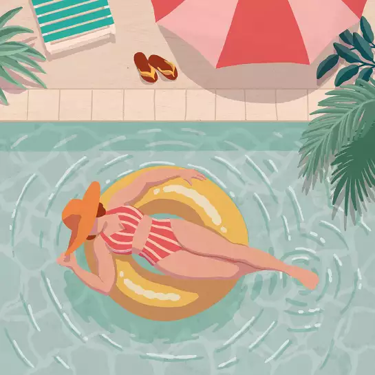 Fille cool à la piscine - papier peint bord de mer