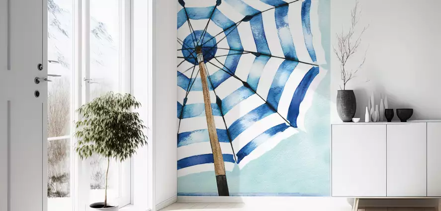 Parasol bleu - papier peint motif mer