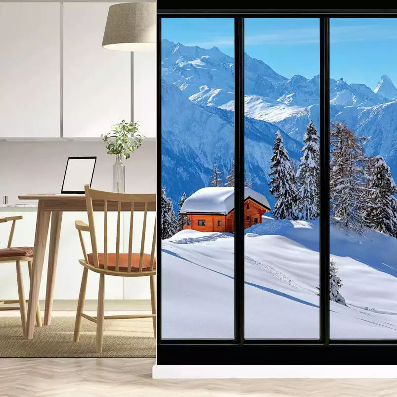 Fenêtre sur neige - tapisserie panoramique