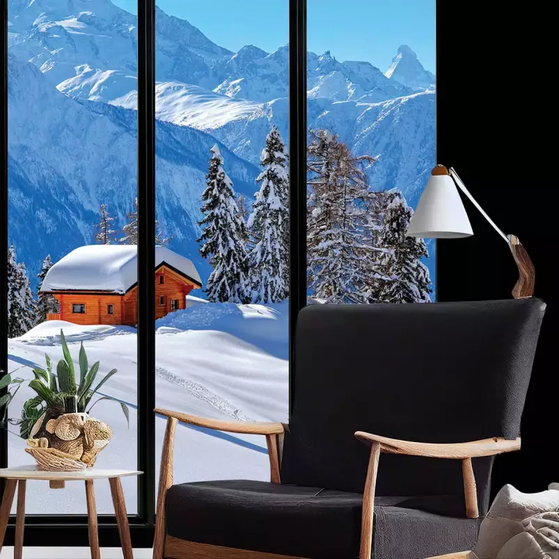 Fenêtre sur neige - tapisserie panoramique
