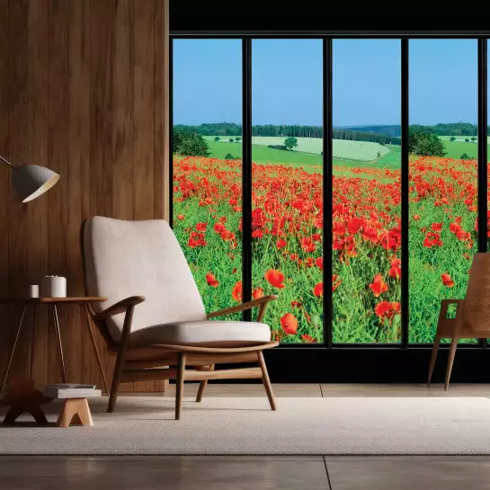 Fenêtre sur coquelicots - tapisserie panoramique