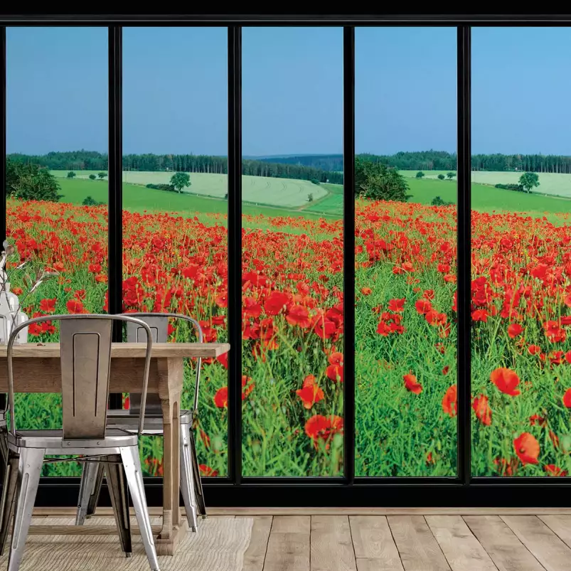 Fenêtre sur coquelicots - tapisserie panoramique