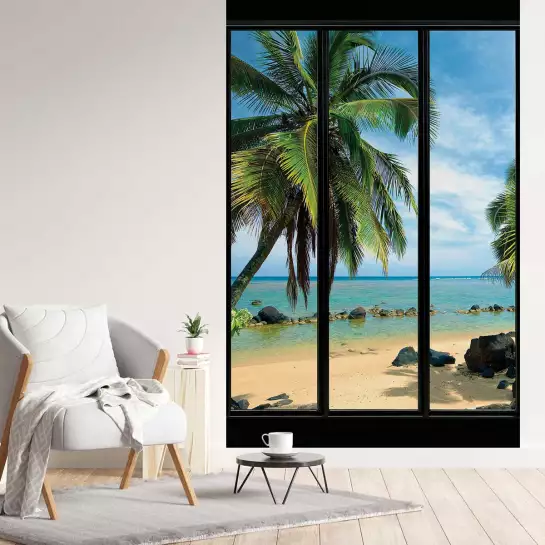 Fenêtre sur plage de rêve - tapisserie panoramique