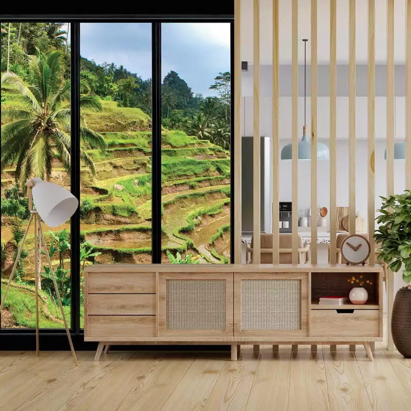 Fenêtre sur rizière - tapisserie panoramique