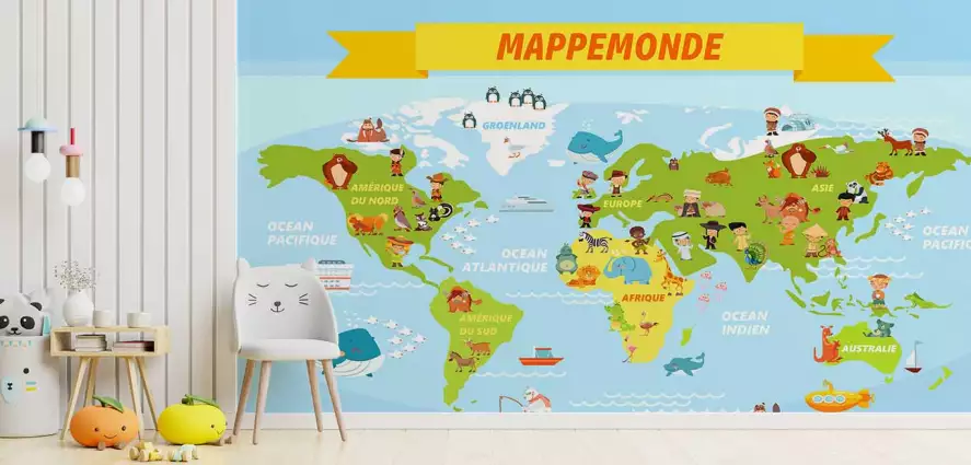 Mappemonde ludique - papier peint carte du monde