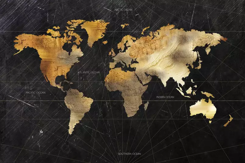 Noir et d'or - papier peint carte du monde