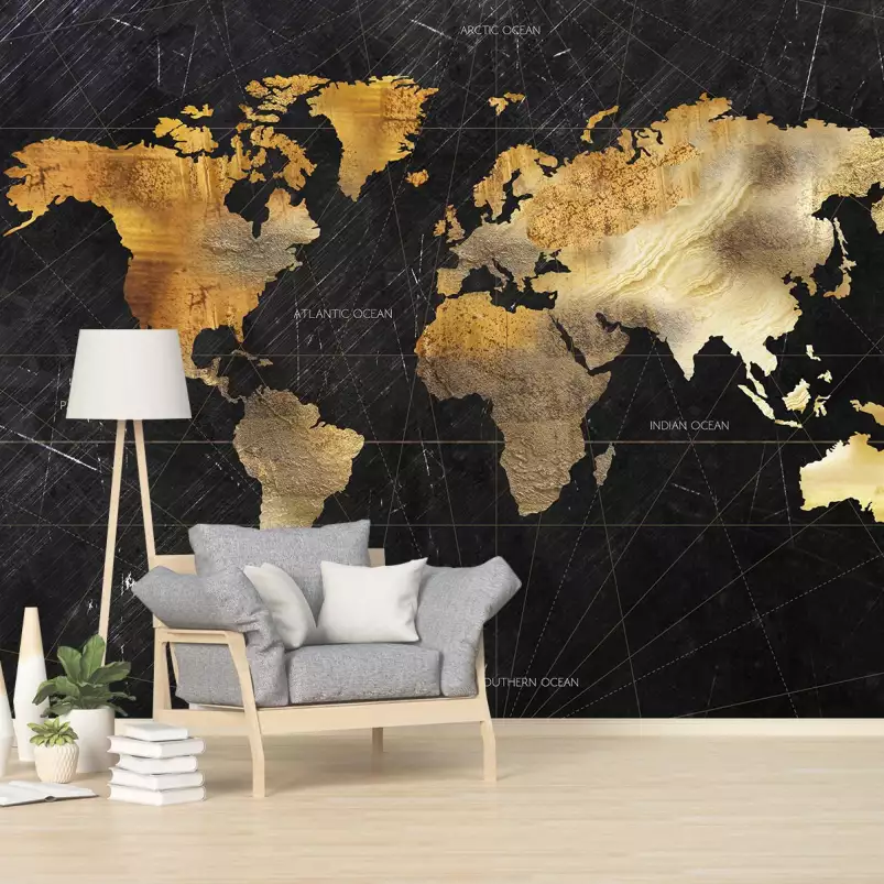 Noir et d'or - papier peint carte du monde