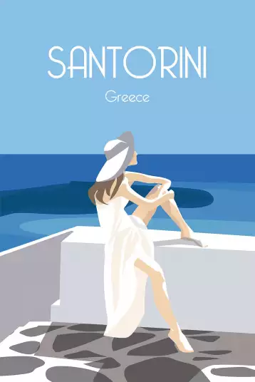 Contemplation à Santorini - papier peint monde