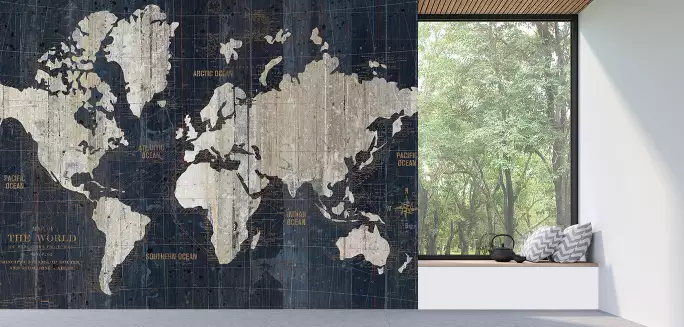 Carte du monde ancien bleu - papier peint panoramique carte du monde