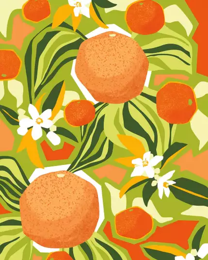 Oranges et mandarines - papier peint avec des feuilles