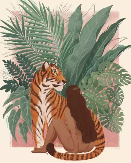 Roi tigre - papier peint jungle animaux