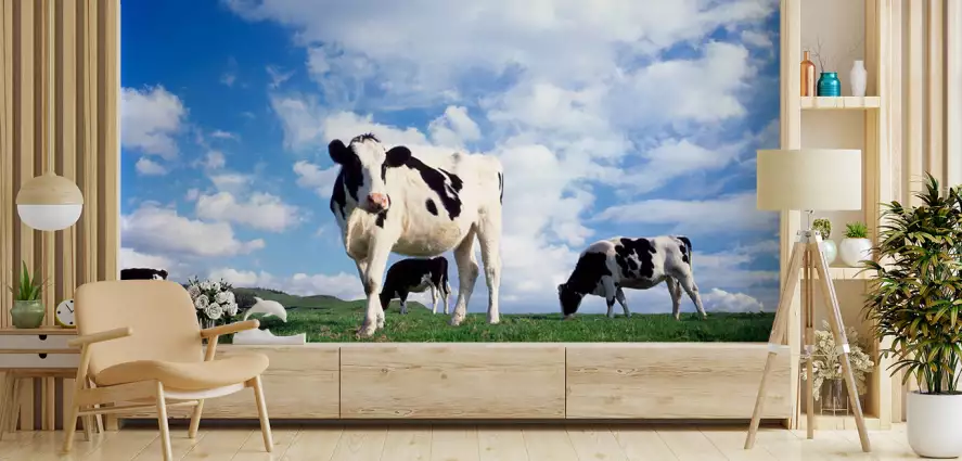 Vaches dans le champ - papier peint panoramique animaux