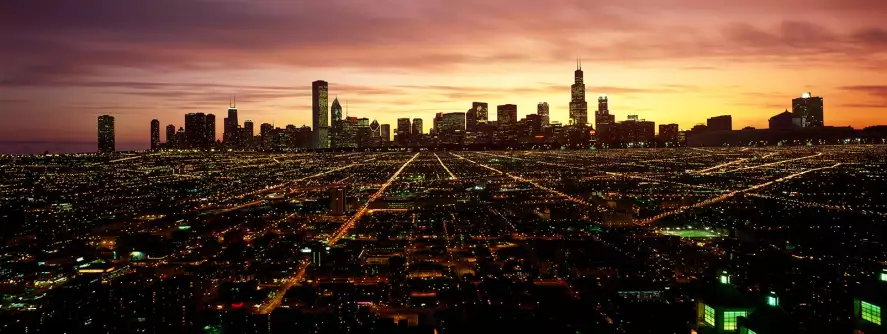 Vue nocturne sur Chicago - panorama ville