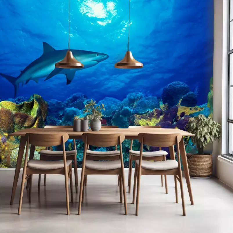 Requin et poissons perroquet - papier peint animaux marins