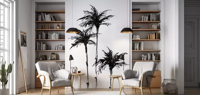 Paumes sombres - papier peint panoramique jungle noir et blanc