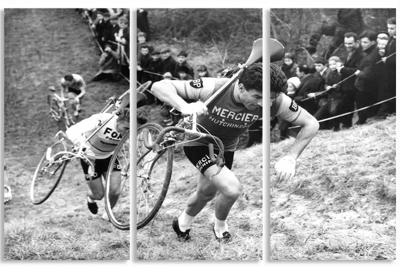 Course de vélo avec Raymond Poulidor - affiche velo vintage