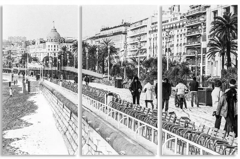 Neige sur la promenade des anglais 1983 - affiche noir et blanc