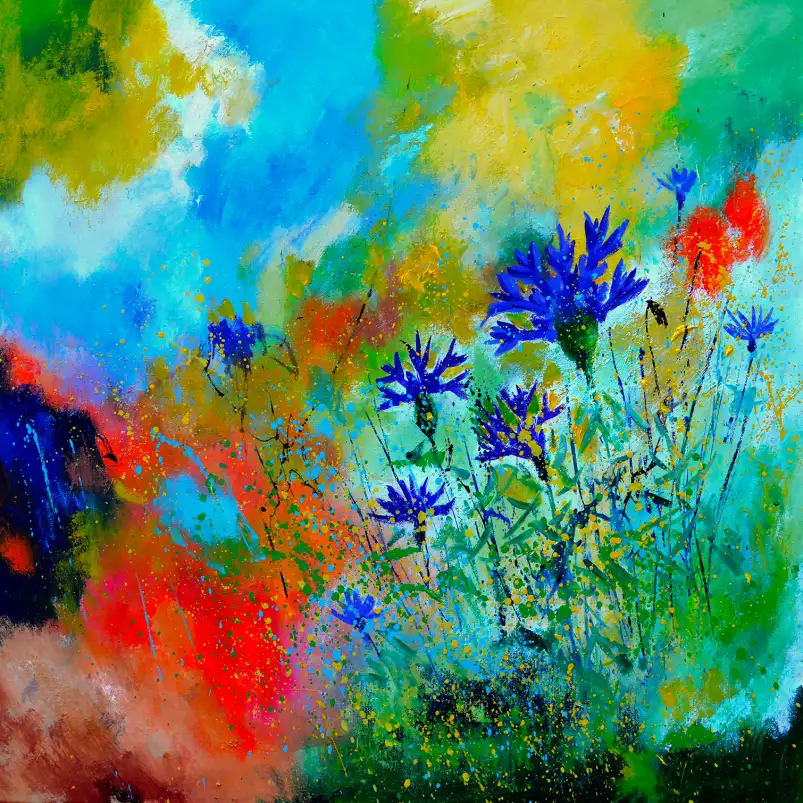 Bleuets des champs - tableau de fleurs en peinture