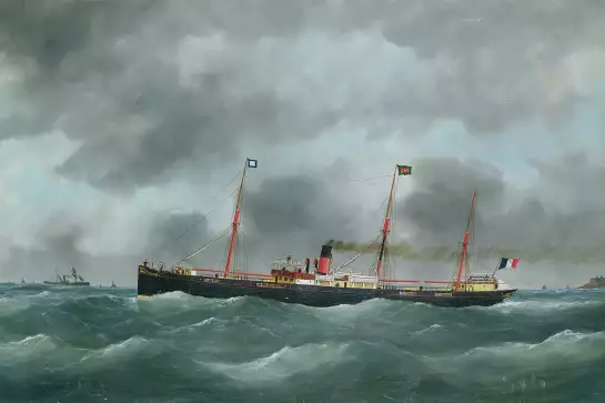 Cargo à vapeur au Havre 19eme siècle - affiche de tableau celebre