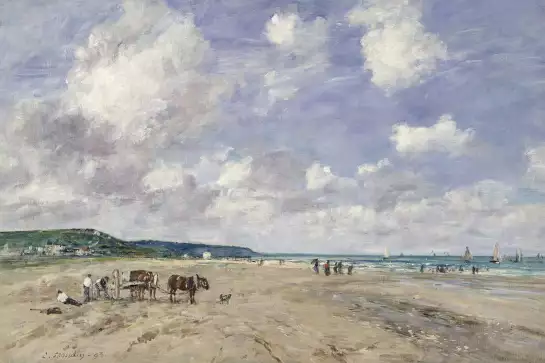 La plage de Tourgeville par Louis Boudin 1893 - affiche de tableau celebre