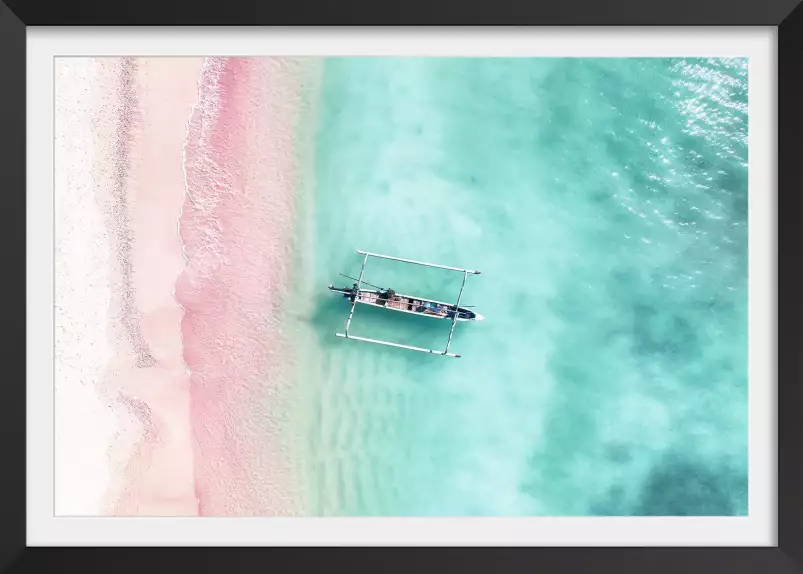 Plage rose à Bali - affiche mer et plage