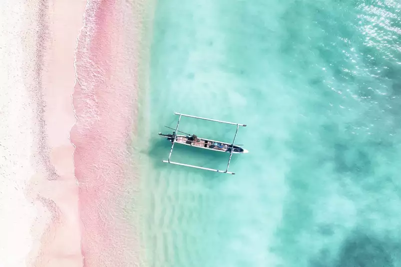 Plage rose à Bali - affiche mer et plage