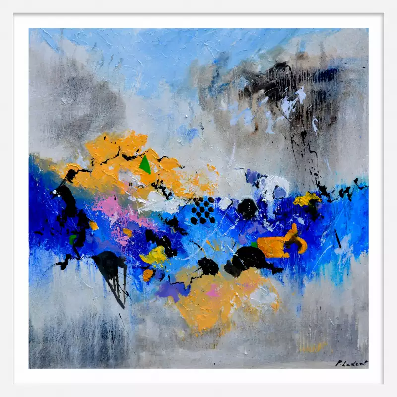 Grand tableau sur toile abstrait zen bleu jaune turquoise