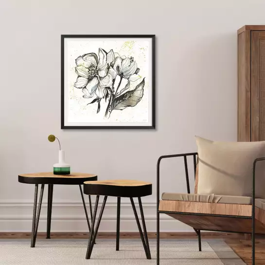 Pivoines à l'encre - tableau avec fleurs