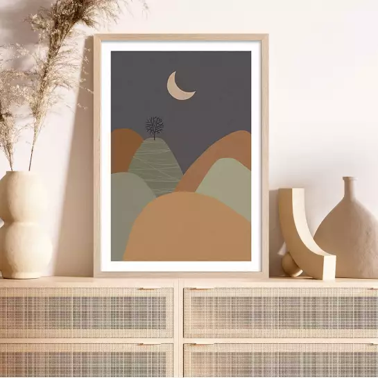Montagne sous la lune - dessin paysage montagne