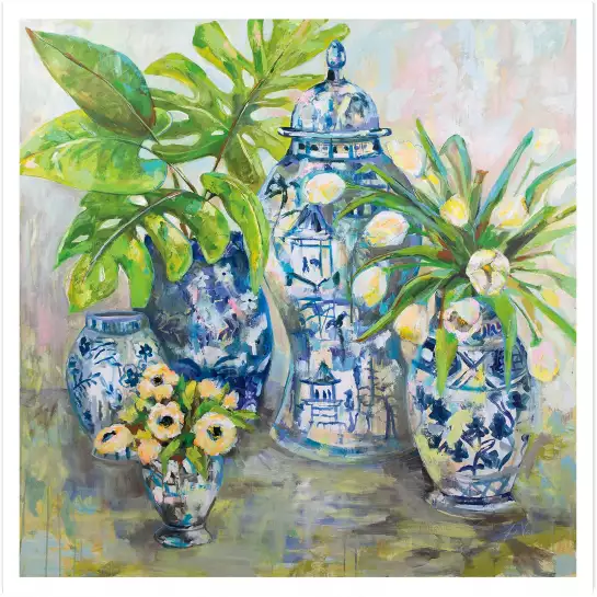 Vases chinois bleu - affiche de fleurs