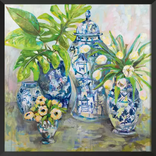 Vases chinois bleu - affiche de fleurs